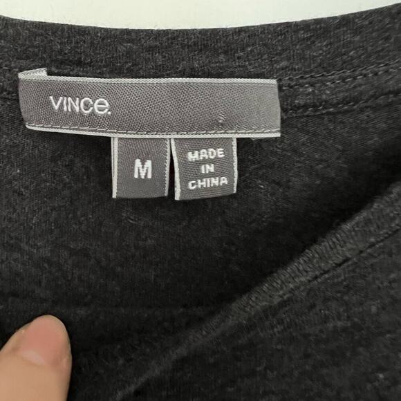 Vince Dark Grey Black Lamb Leather Short Sleeve Top - Picture 4 of 6